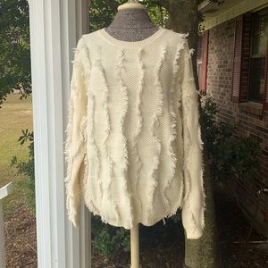 Reduced for quick sale! Mainstrip Ivory Sweater with fringe accents, size Large